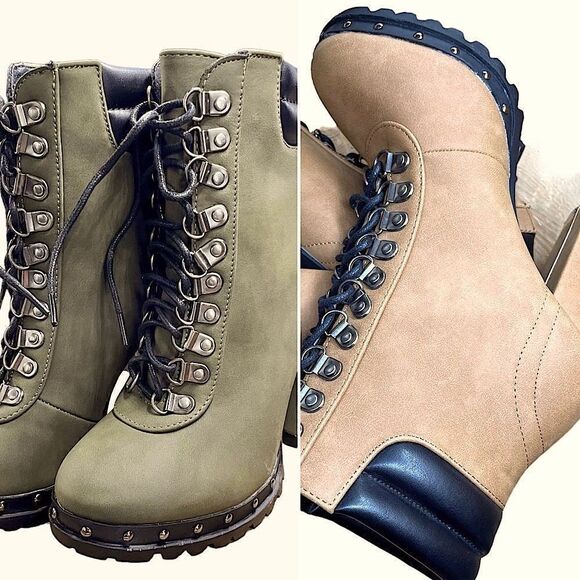 Pazzle Footwear l Silver-Studded, Suede Tan Combat Boots Size 6 l NWOT - Picture 9 of 9